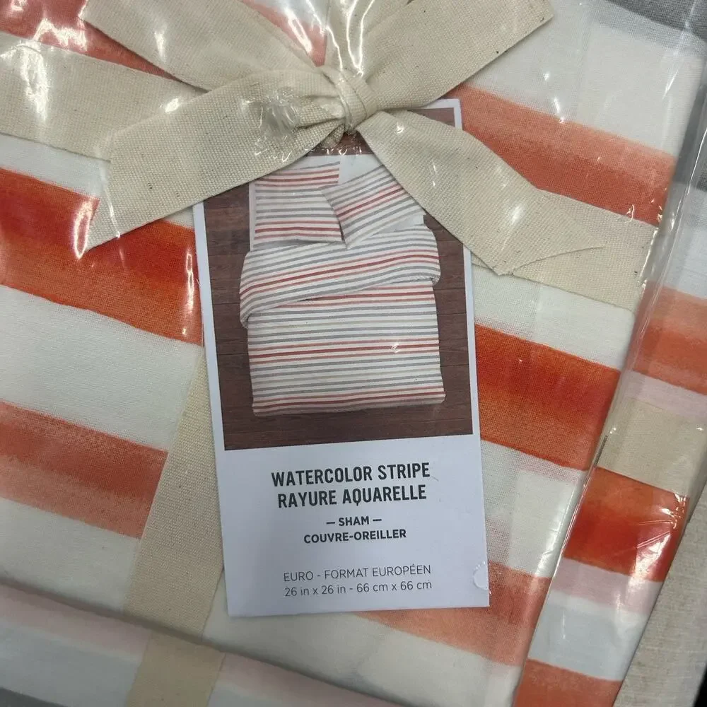 West Elm Watercolor Stripe Full / Queen Duvet & Euro Sham Set NEW NIP